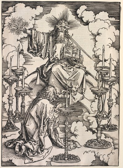 Zjevení svatého Jana: Svatý Jan s pohledem na sedm svícnů, 1511. od Albrecht Dürer