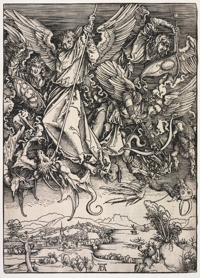 Zjevení svatého Jana: Svatý Michael bojující s drakem, 1511. od Albrecht Dürer
