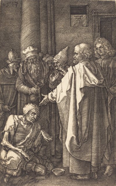Svatý Petr a svatý Jan uzdravující mrzáka u brány chrámu, 1513. od Albrecht Dürer