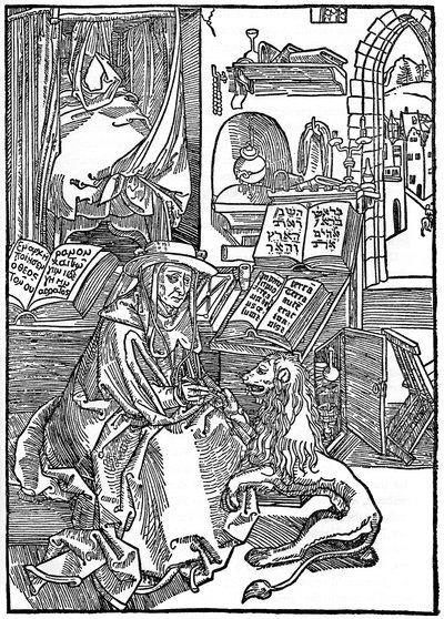 Svatý Jeroným ve své pracovně vytahující trn ze lví tlapy, 1492, 1936 od Albrecht Dürer