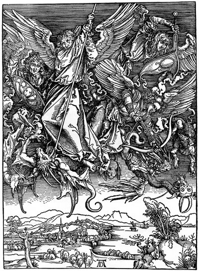 Svatý Michael bojuje s drakem, 1498, 1936 od Albrecht Dürer