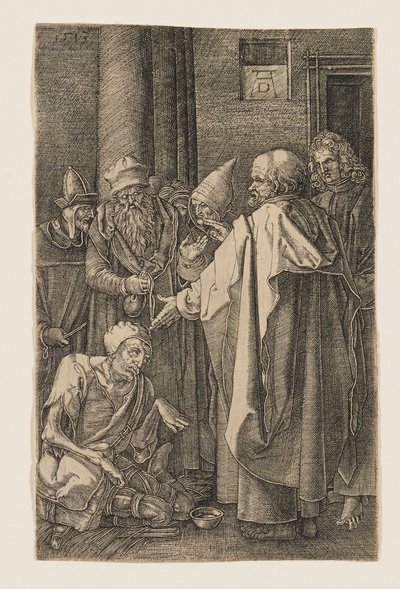 Svatý Petr a svatý Jan uzdravují chromého u brány chrámu od Albrecht Dürer