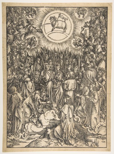 Klanění beránka, z Apokalypsy, latinské vydání, 1511, 1511. od Albrecht Dürer