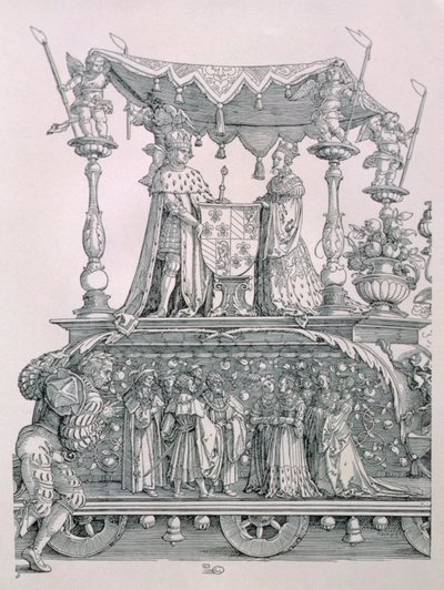 Burgundská svatba aneb Triumfální procesí císaře Maxmiliána I. Německého (1459-1519) zobrazující svatební vůz Maxmiliána a Marie Burgundské (1458-82), hospoda. 1526 (detail od Albrecht Dürer