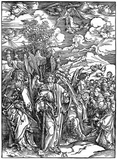 Čtyři andělé držící větry, 1498, 1936 od Albrecht Dürer