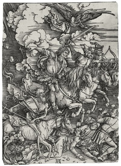 Čtyři jezdci z Apokalypsy, cca 1498 od Albrecht Dürer