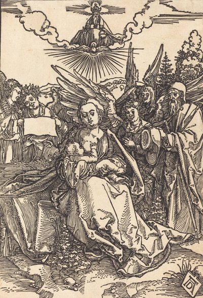 Svatá rodina s pěti anděly, v roce 1505 nebo dříve. od Albrecht Dürer