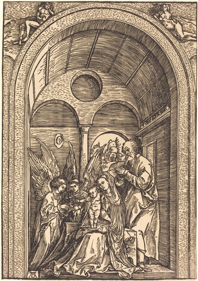 Svatá rodina se dvěma anděly v klenuté síni od Albrecht Dürer