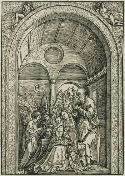 Svatá rodina se dvěma anděly v klenutém sále od Albrecht Dürer