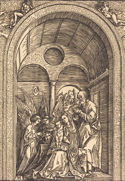 Svatá rodina se dvěma anděly v klenuté síni, c. 1504. od Albrecht Dürer
