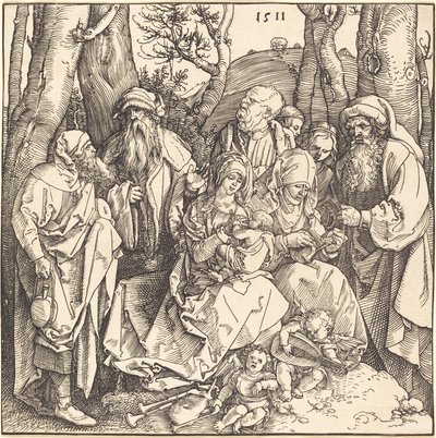 Svatá rodina se dvěma hudebními anděly od Albrecht Dürer