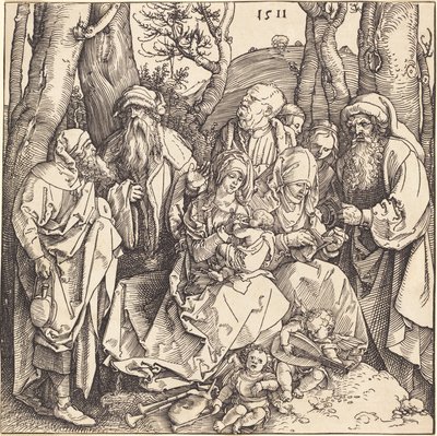 Svatá rodina se dvěma hudebními anděly od Albrecht Dürer
