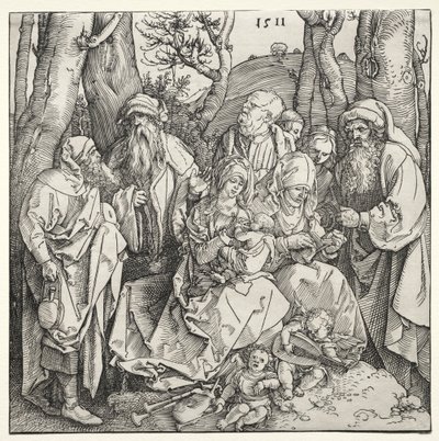 Svatá rodina se dvěma hudebníky anděly od Albrecht Dürer