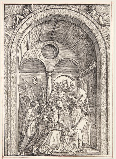Svatá rodina se dvěma anděly v klenuté síni od Albrecht Dürer