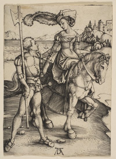 Dáma na koni a Lansquenet, ca. 1497. od Albrecht Dürer