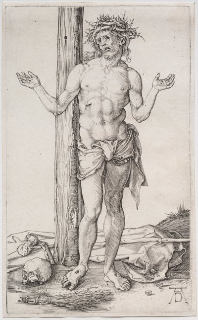 Muž Smutku stojící, se zdviženýma rukama od Albrecht Dürer