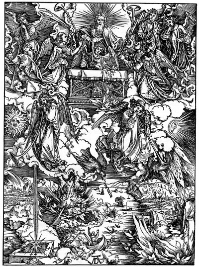 Otevření sedmé pečeti, Sedm andělů s trubkami, 1498, 1936 od Albrecht Dürer