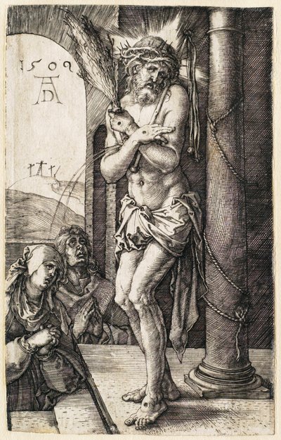 Umučení: Muž bolestí stojící u sloupu od Albrecht Dürer