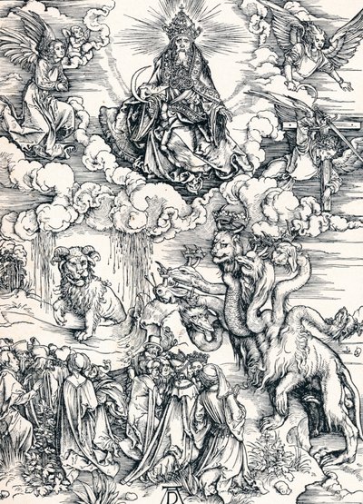 Sedmihlavá šelma a šelma s jehněčími rohy, 1498 1906. od Albrecht Dürer