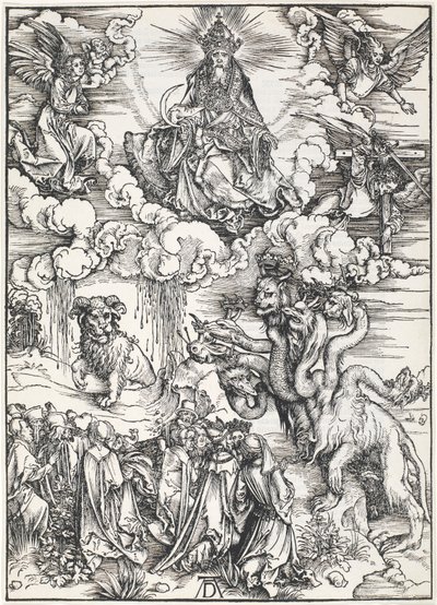 Sedmihlavá šelma a šelma s jehněčími rohy, z Apokalypsy sv. Jana, 1496-98 od Albrecht Dürer