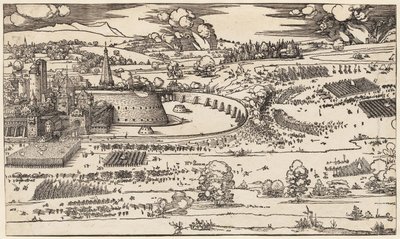 Obléhání pevnosti (pouze levá strana, ze 2 bloků) od Albrecht Dürer