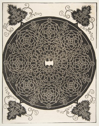 Třetí uzel. Propletený rondel s osmi věnci a vroubkovaným štítem v..., 1521 dříve. od Albrecht Dürer