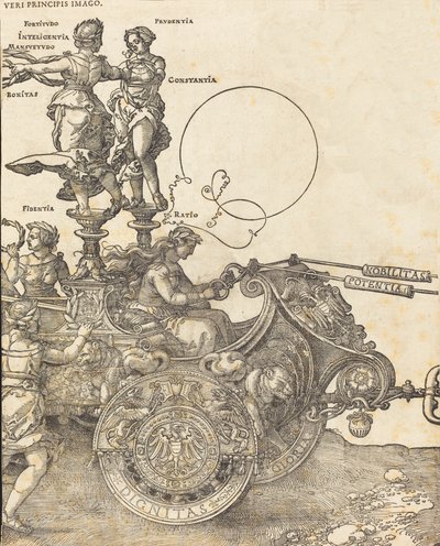 Triumfální vůz Maxmiliána I. Velký triumfální vůz [deska 2 z 8], 1523 latinské vyd. od Albrecht Dürer