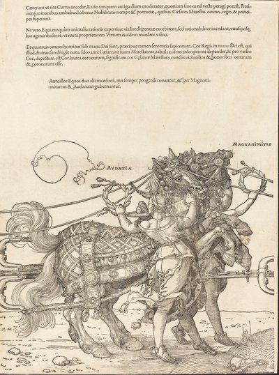 Triumfální vůz Maxmiliána I. Velký triumfální vůz [deska 7 z 8], 1523 latinské vyd. od Albrecht Dürer