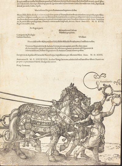 Triumfální vůz Maxmiliána I. Velký triumfální vůz [deska 8 z 8], 1523 latinské vyd. od Albrecht Dürer