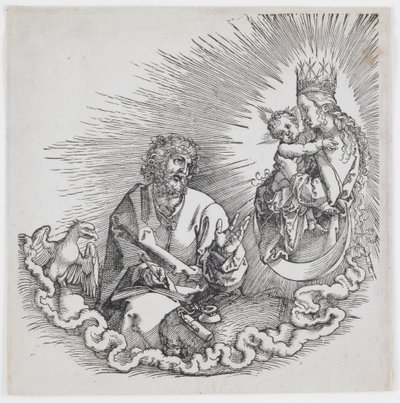 Panna se zjevuje svatému Janovi, z vydání „The Apocalypse“ z roku 1511 od Albrecht Dürer
