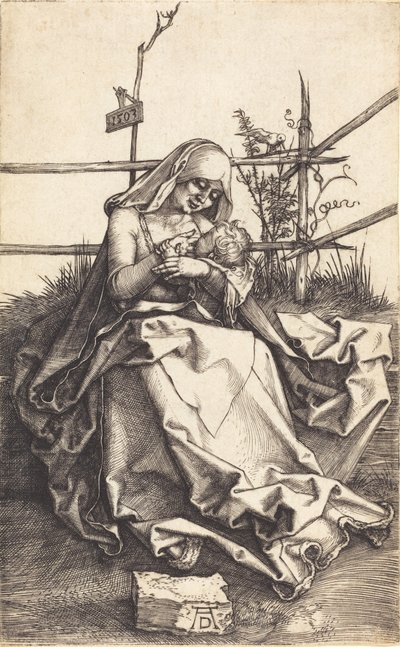 Panna a dítě na travnaté lavici, 1503. od Albrecht Dürer