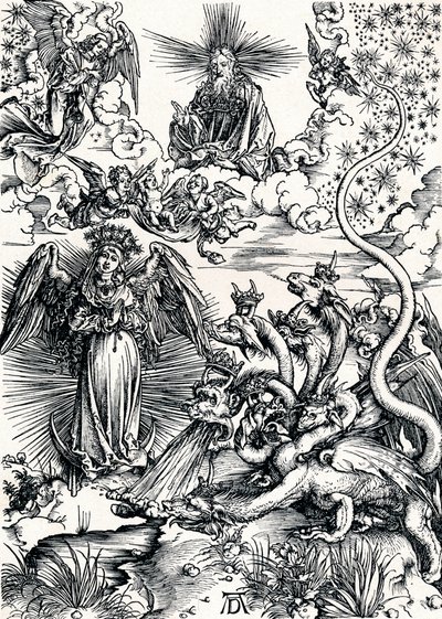 Žena oděná sluncem a sedmihlavým drakem, 1498 1906 od Albrecht Dürer