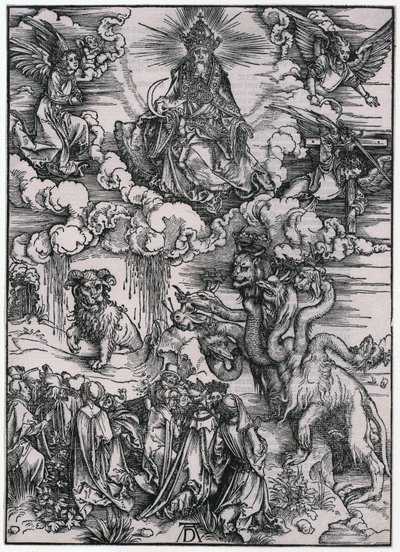 Zvíře s beraními rohy, XI. postava, list 13 ze série „Apokalypsa“ od Albrecht Dürer