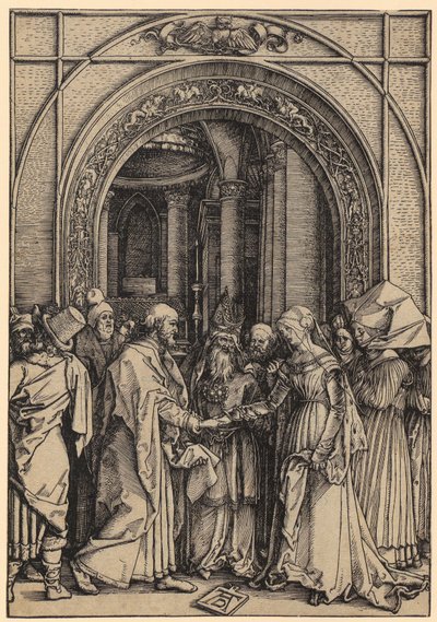 Zásnuby Panny Marie, list 7 ze série „Život Panny Marie“ od Albrecht Dürer