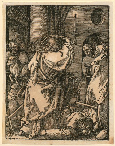 Vyhnání kupců, list 7 ze souboru „Malé dřevorytové pašije“ od Albrecht Dürer