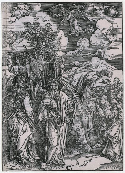 Čtyři andělé zadržující větry / Zapečetění vyvolených, V. postava, list 7 ze série „Apokalypsa“ od Albrecht Dürer
