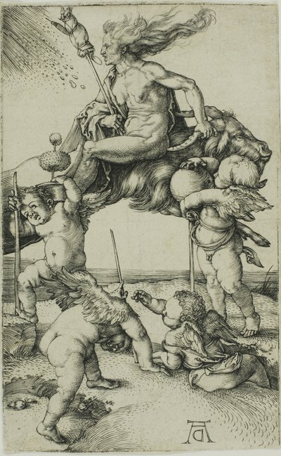 Čarodějnice jezdící pozpátku na koze od Albrecht Dürer