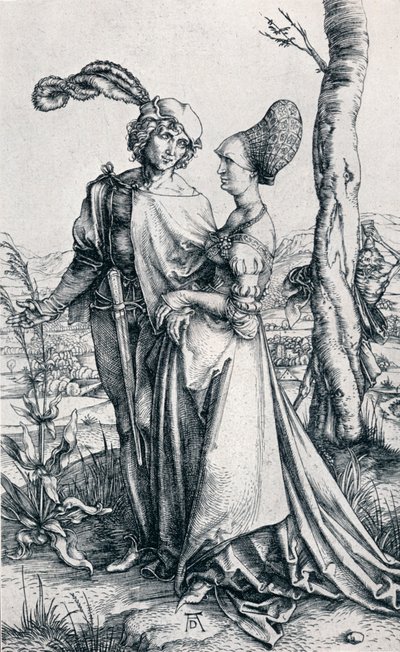 Mladý pár ohrožený smrtí nebo Promenáda, 1495, 1906 od Albrecht Dürer