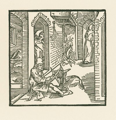 Provazník vidí mnicha, jak opouští komnatu své nevěrné ženy. od Albrecht Dürer or Duerer