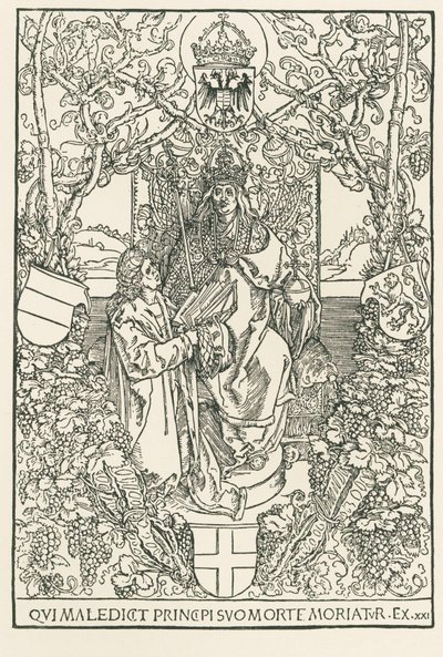 Keltové představují císaři Maxmiliánovi své dílo, vytištěno pro Sodalitas Celtica, Norimberk od Albrecht Dürer or Duerer