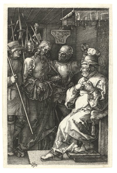 Kristus před Kaifášem. 1512 (Burinova rytina na mědi) od Albrecht Dürer