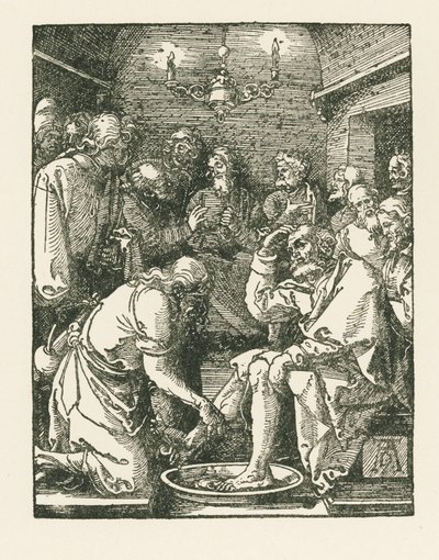Kristus umývá Petrovi nohy, asi 1508-08 (dřevoryt) od Albrecht Dürer or Duerer