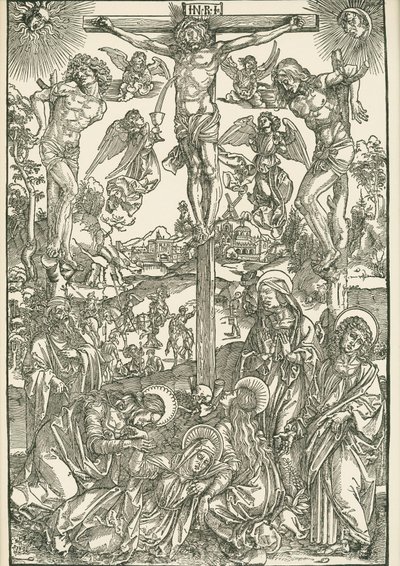 Ukřižování (Velká Kalvárie), asi 1496-00 (dřevoryt) od Albrecht Dürer or Duerer