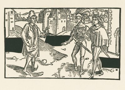 Davus, Pamphilus a Charinus, asi 1492-93 (dřevoryt) od Albrecht Dürer or Duerer