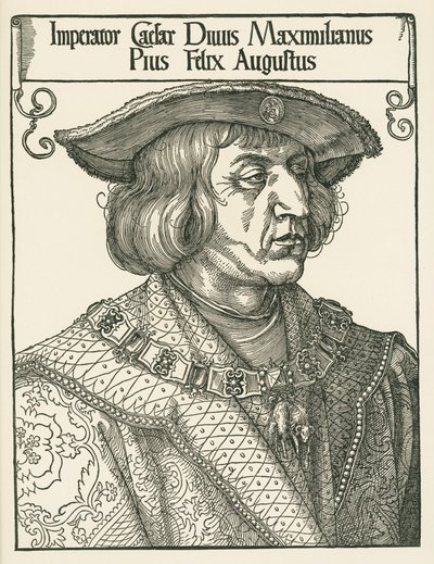 Císař Maxmilián I., asi 1519 (dřevoryt) od Albrecht Dürer or Duerer