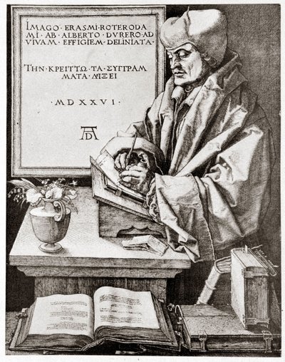 Erasma k jeho spisu - rytina Albrechta Durera reprodukovaná na počátku 20. století. od Albrecht Dürer