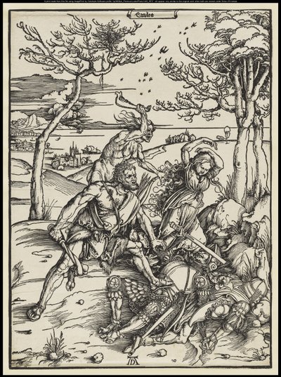 Herkules vítězí nad Kakem, asi 1496 (dřevoryt) od Albrecht Dürer or Duerer