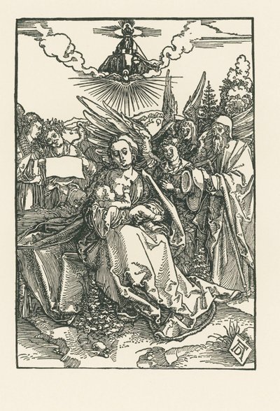 Svatá rodina s pěti anděly, asi 1503-04 (dřevoryt) od Albrecht Dürer or Duerer