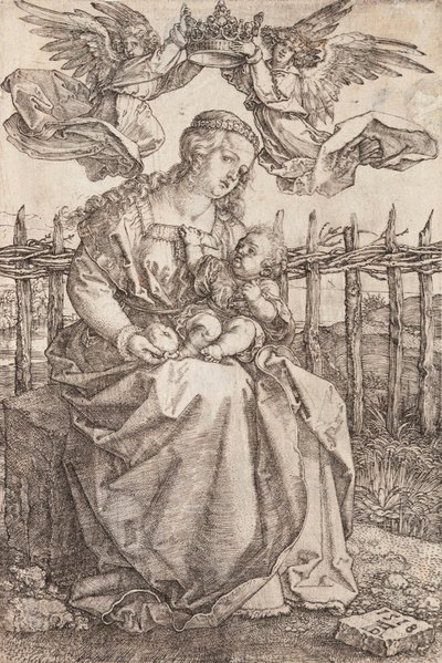Panna Maria korunovaná dvěma anděly - mědirytina Albrechta Durera (1471-1528) od Albrecht Dürer