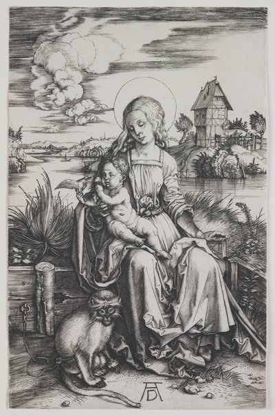 Madona s opicí, asi 1498 (rytina) od Albrecht Dürer or Duerer
